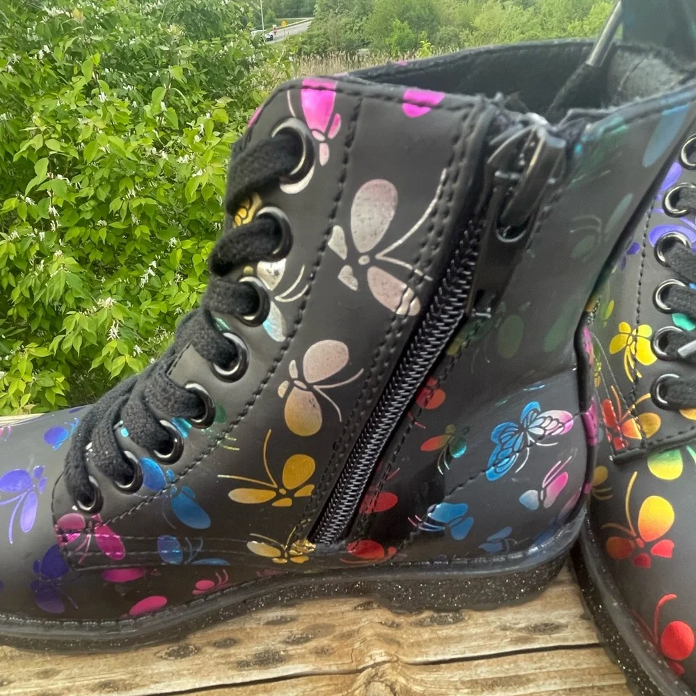 MIA Black Boots with Vibrant Butterfly Design